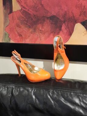 Bright Orange Slingback Stiletto Platform Heels Size 9